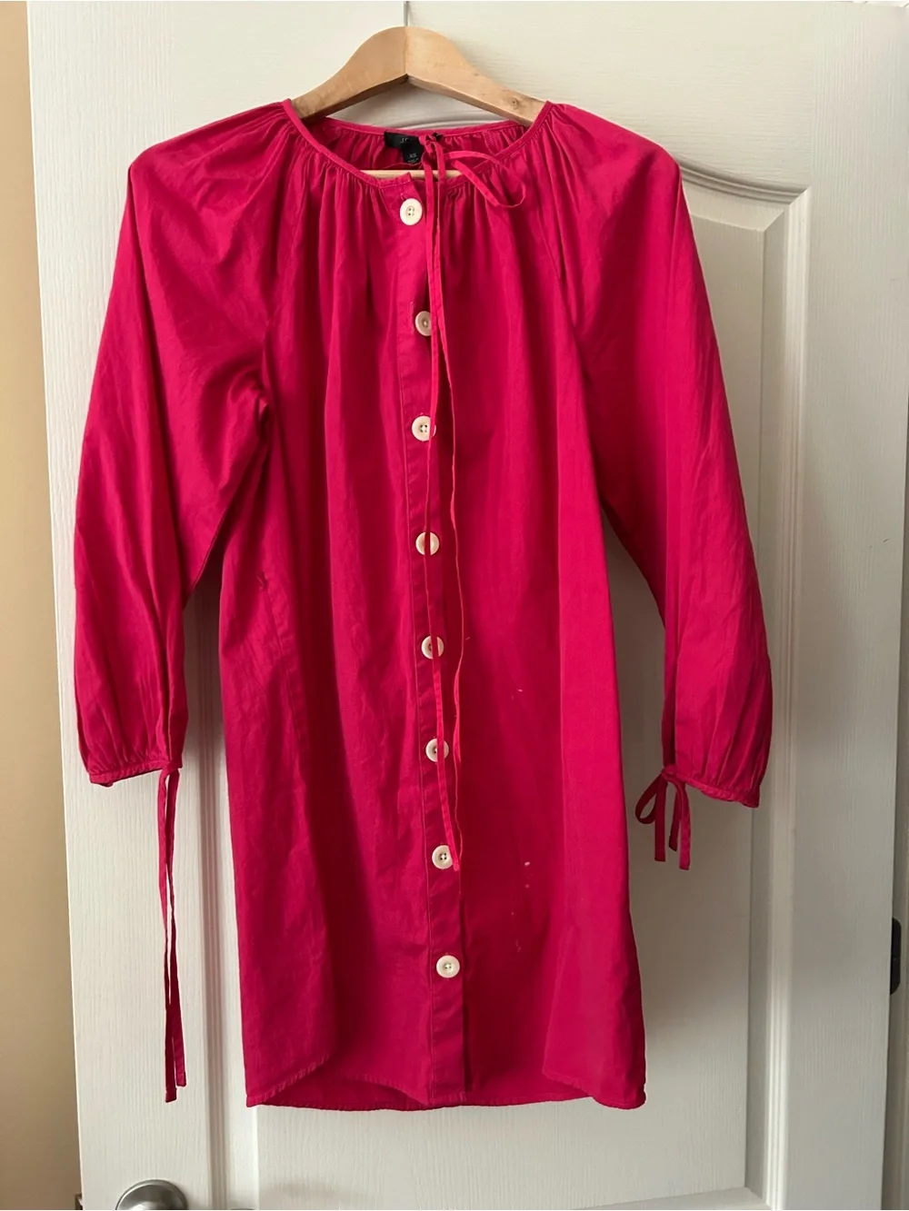J. Crew Fuchsia Tie-Neck Blouse (has small white spots)